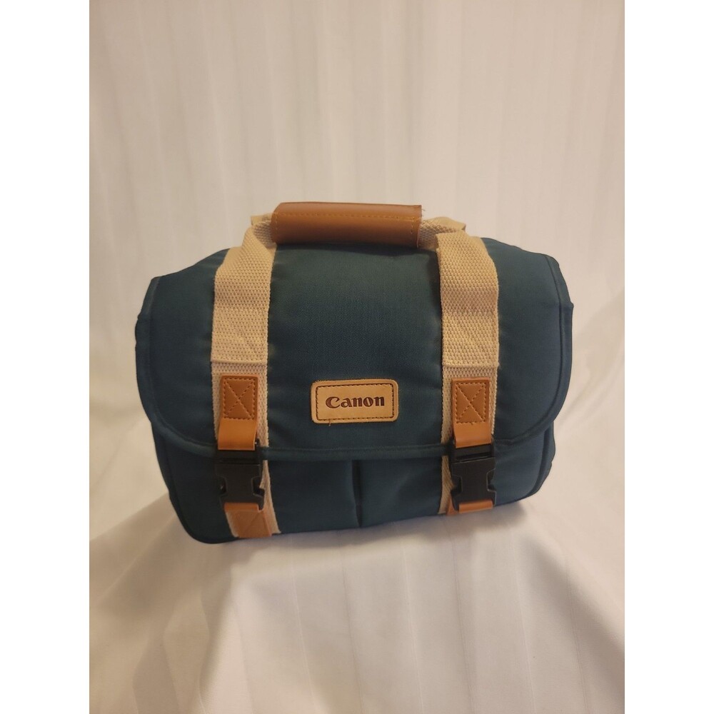 Vtg Canon Camera Bag Organizer Green Pocket Shoulder Strap Carry Case Korea Euc